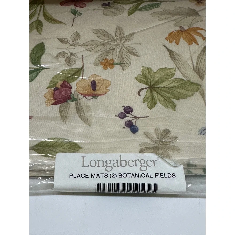 Longaberger Placemats Cream Botanical Fields Floral Cotton Set of 4 New